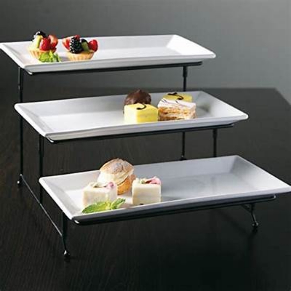 Gibson Home Gracious Dining Dinnerware, 3-Tier Rectangle Plate Set with Metal St